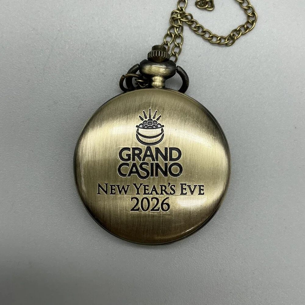 Grand Casino Steampunk Pocket Watch Men 46.9mm Half Hunter Chain New Battery